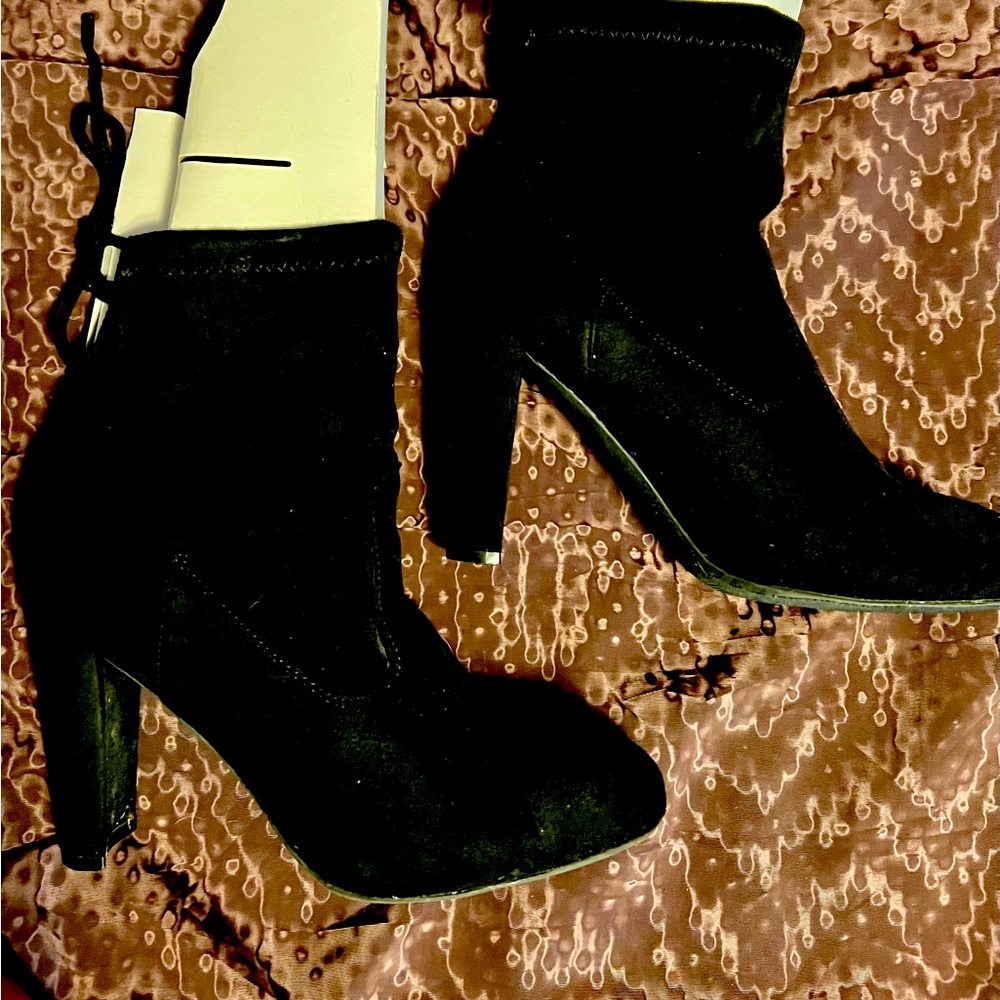Suede faux of course black healed booties